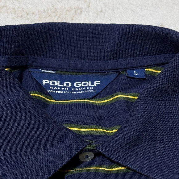 Ralph Lauren Polo Golf Navy/Yellow Striped Polo 100% Pima Cotton Shirt Large - Picture 6 of 13